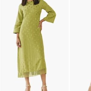 Chic Olive Long Sleeve Dress with fringe